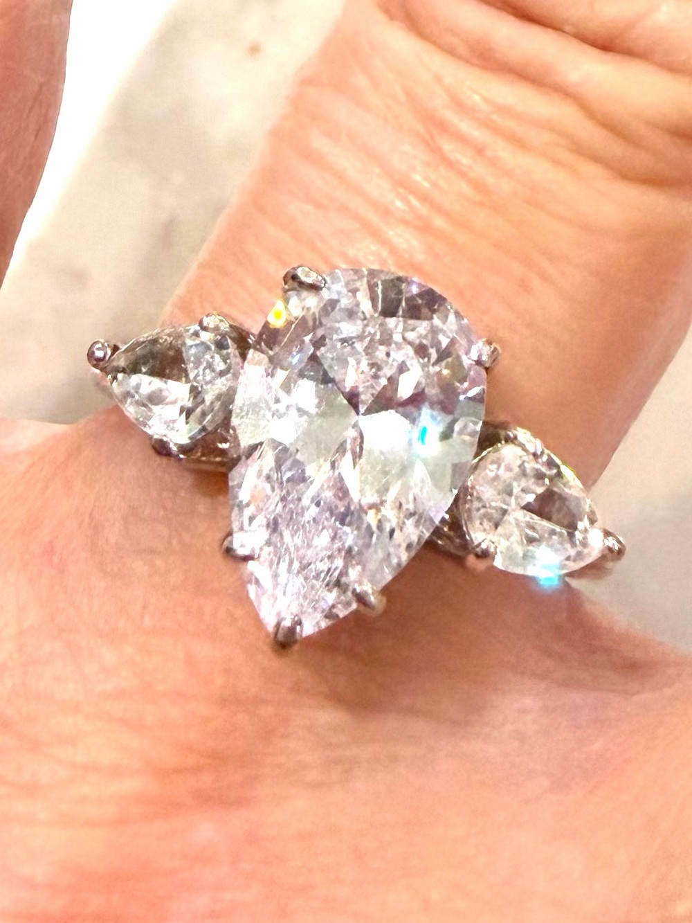 Signed Silver Pear Shape CZ stone Ring Size 7